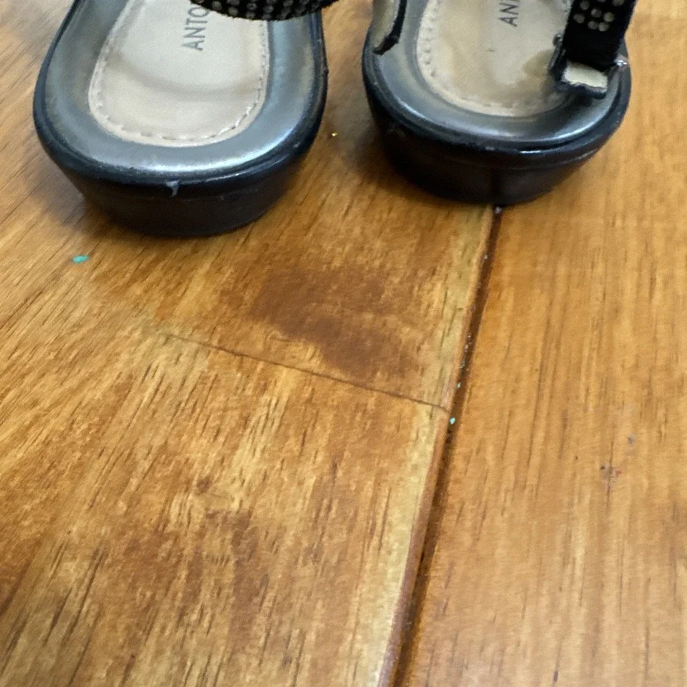 Antonio Melani Black Jeweled Rhinestone Leather Strappy Sandals 10 M
